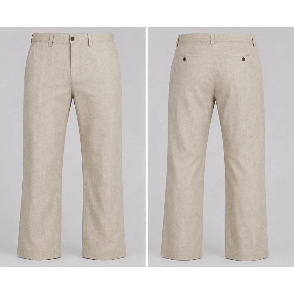 Men's Calvin Klein 36 Beige  100 % Linen Trousers, Pants NWT Raw Hem